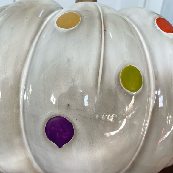 Ceramic Polka Dot Pumpkin White Multi Color Decor Fall Halloween Autumn READ - Picture 9 of 15